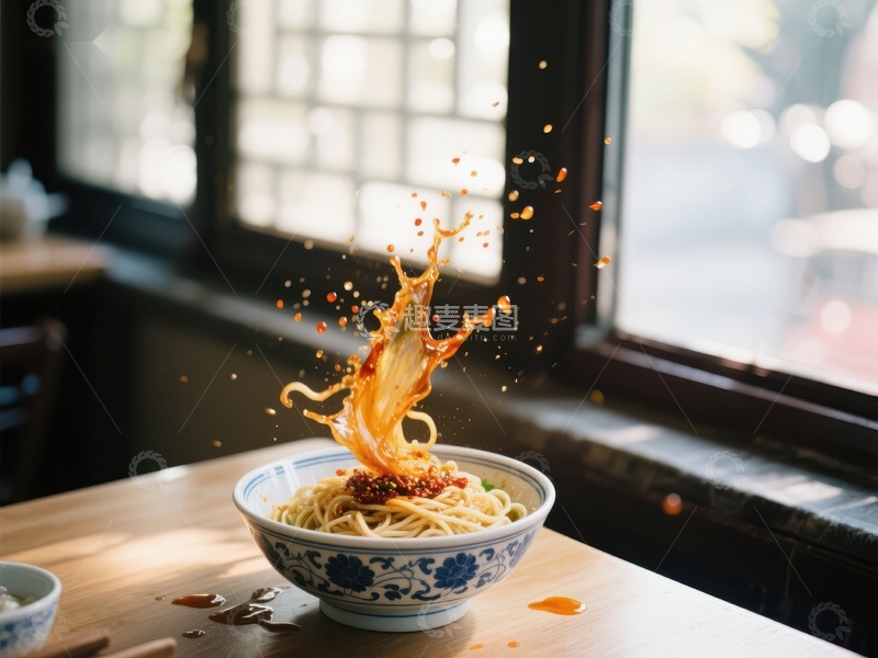 高清大图下载【趣麦麦图】热辣面条飞溅瞬间