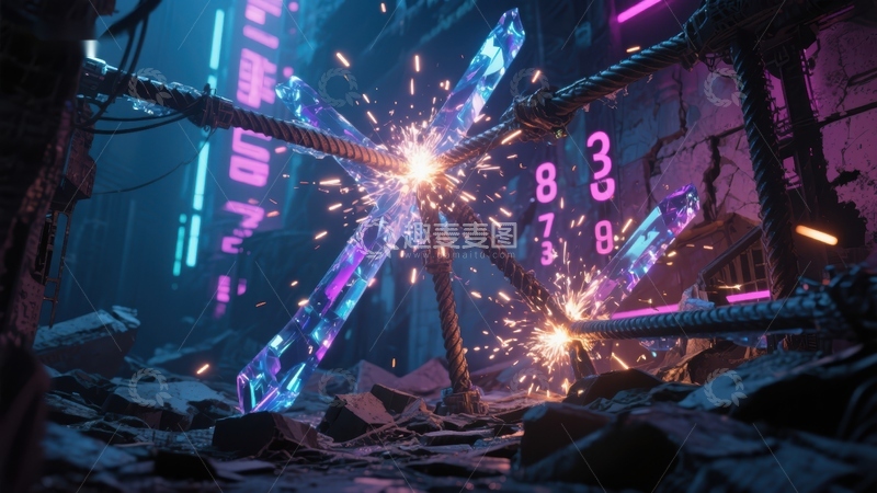 高清大图下载【趣麦麦图】赛博朋克风格的未来城市爆炸场景