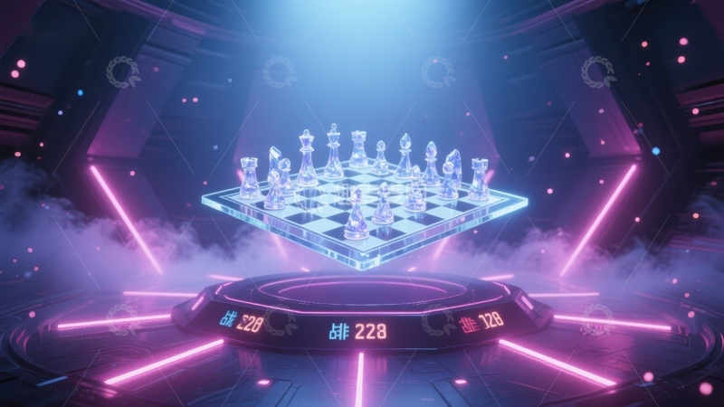 高清大图下载【趣麦麦图】未来科技风格的悬浮棋盘对弈场景