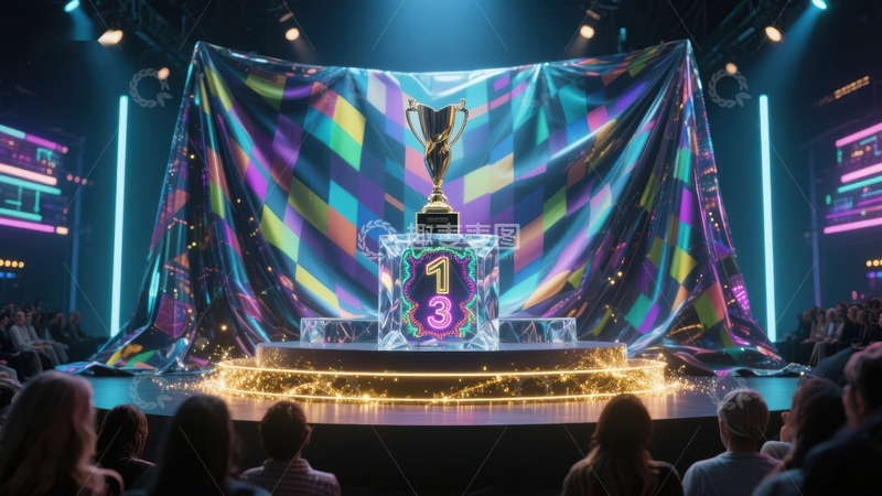 高清大图下载【趣麦麦图】颁奖典礼舞台上的奖杯展示