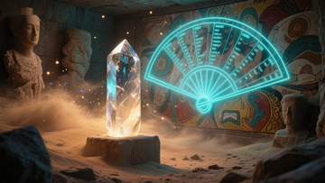 神秘水晶与霓虹图腾的古老洞穴