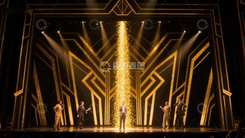 高清大图下载【趣麦麦图】舞台表演，金色灯光与装饰