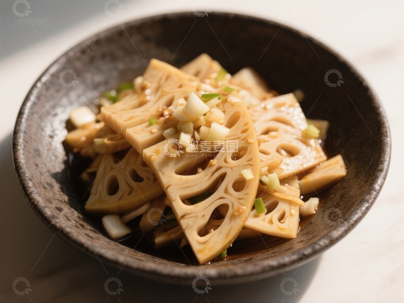 高清大图下载【趣麦麦图】莲藕片拌蒜香，清新可口的家常小菜