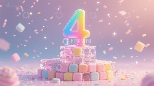 彩虹数字四的生日蛋糕装饰