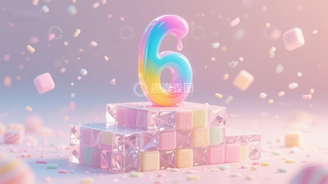 彩虹数字六与糖果方块的梦幻场景
