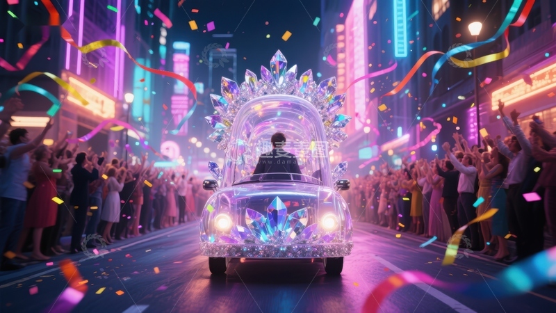 高清大图下载【趣麦麦图】璀璨花车游行，欢庆人群夹道