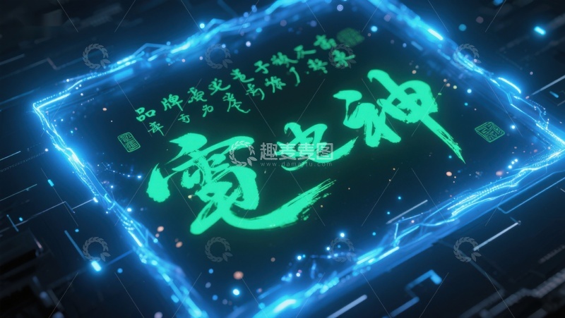 高清大图下载【趣麦麦图】科技感绿色书法文字展示