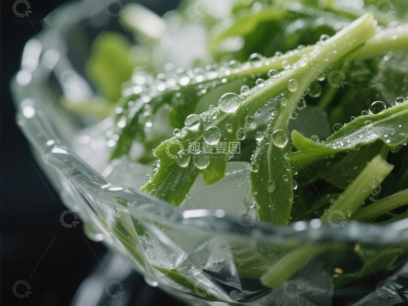 高清大图下载【趣麦麦图】清新绿叶蔬菜冰镇特写