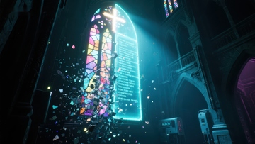 破碎的彩色玻璃窗与光线