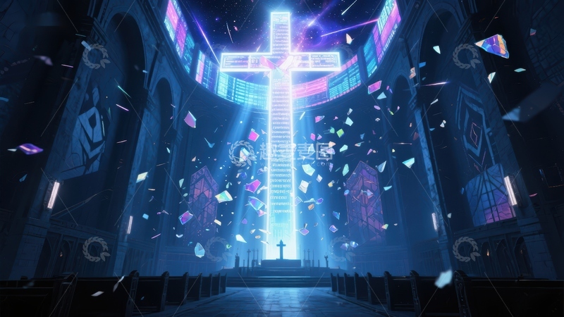 高清大图下载【趣麦麦图】教堂内部的光辉十字架