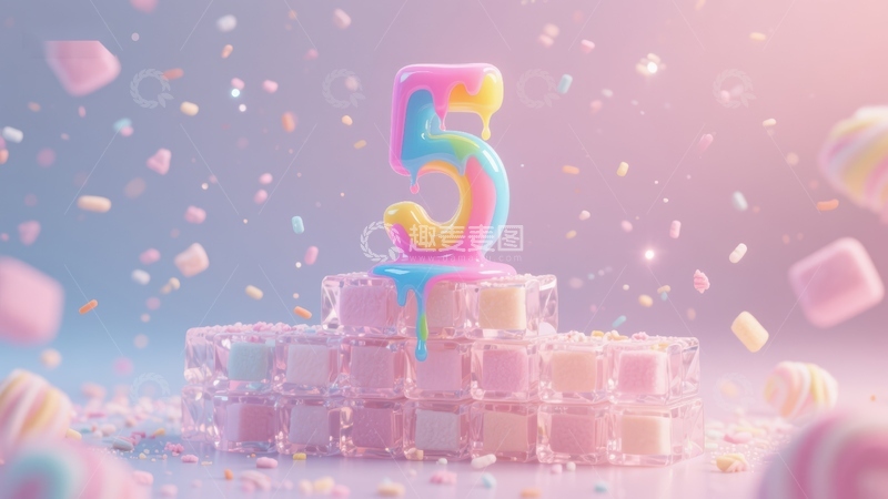 高清大图下载【趣麦麦图】五岁生日蛋糕装饰