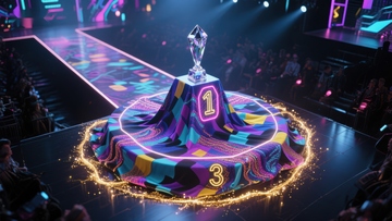 炫彩舞台上的奖杯展示