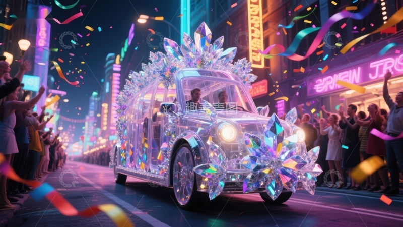 高清大图下载【趣麦麦图】水晶装饰汽车夜景游行