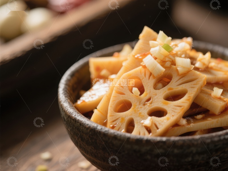 高清大图下载【趣麦麦图】莲藕片拌调料，美味家常小菜