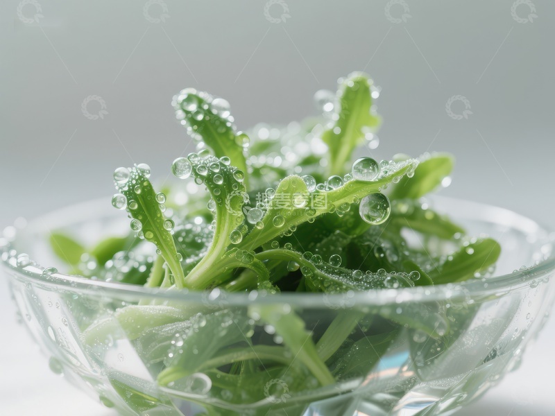 高清大图下载【趣麦麦图】清新绿叶蔬菜盛于透明碗中
