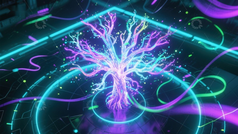 高清大图下载【趣麦麦图】霓虹光影中的未来生命树