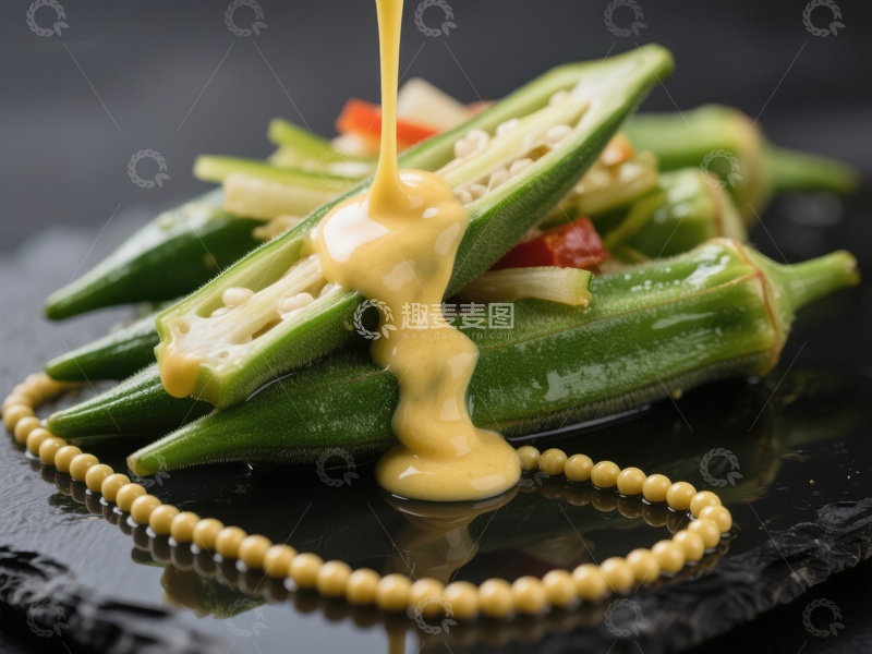 高清大图下载【趣麦麦图】淋酱秋葵美食特写