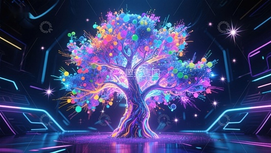 霓虹色彩的未来生命树