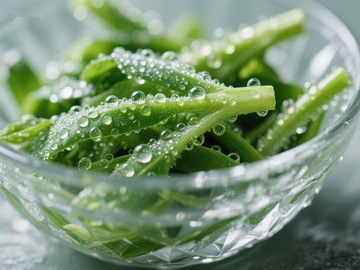 清脆豆角，水珠点缀