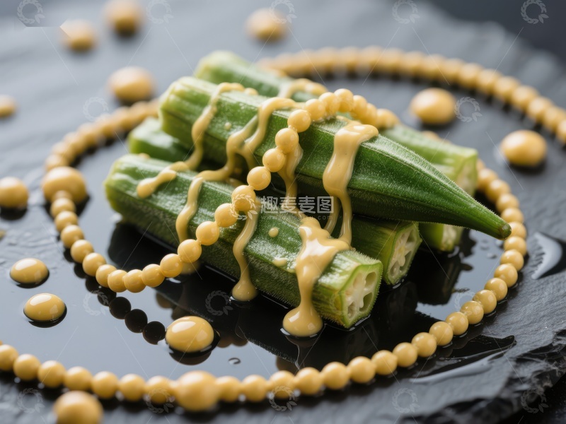 高清大图下载【趣麦麦图】秋葵配酱汁，创意美食摆盘