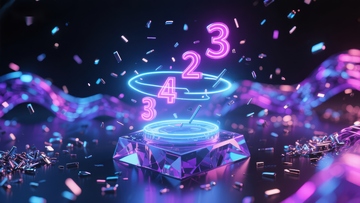 霓虹数字旋转于水晶基座之上