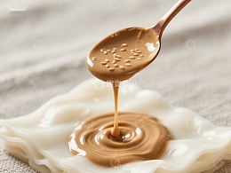 勺子倾倒浓稠酱料