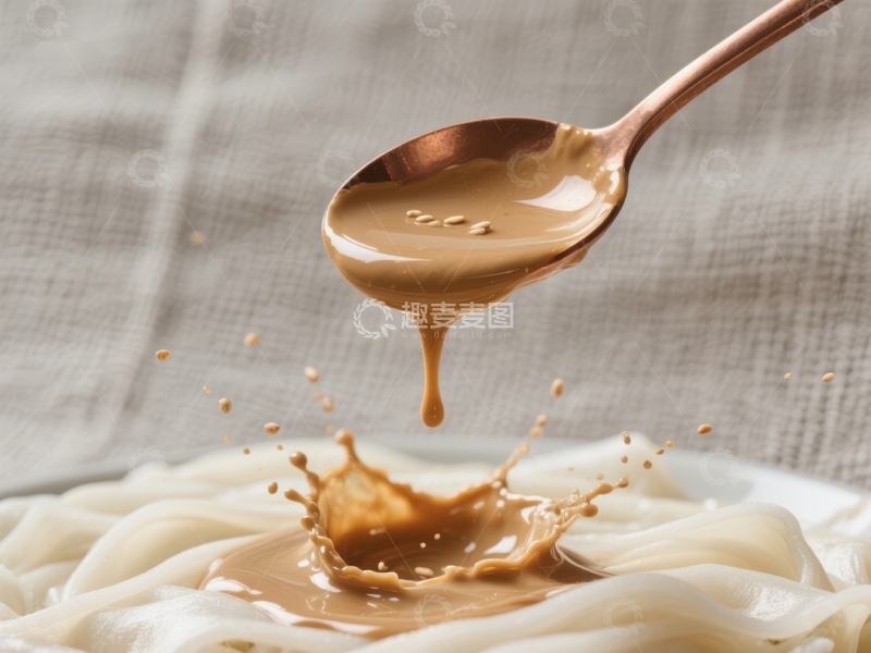 高清大图下载【趣麦麦图】勺子倾倒浓稠液体，溅起美丽水花