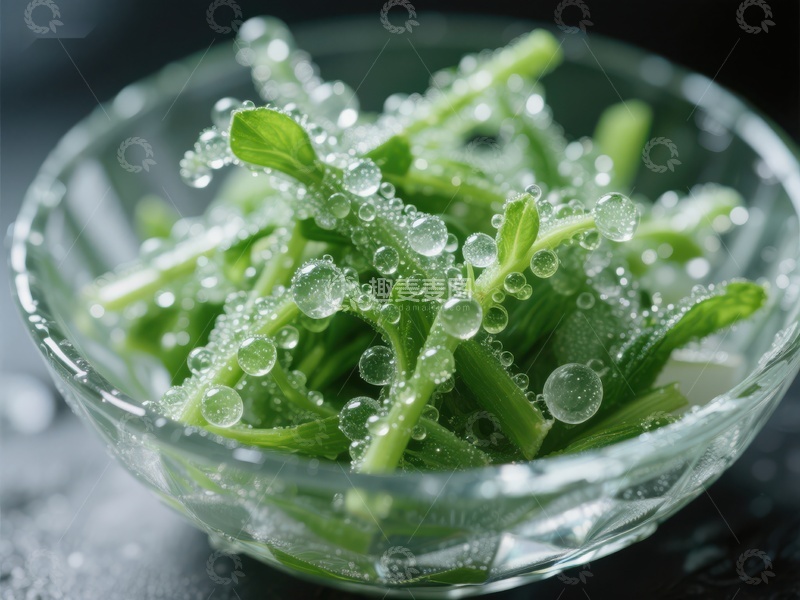 高清大图下载【趣麦麦图】清脆绿叶蔬菜，水珠点缀