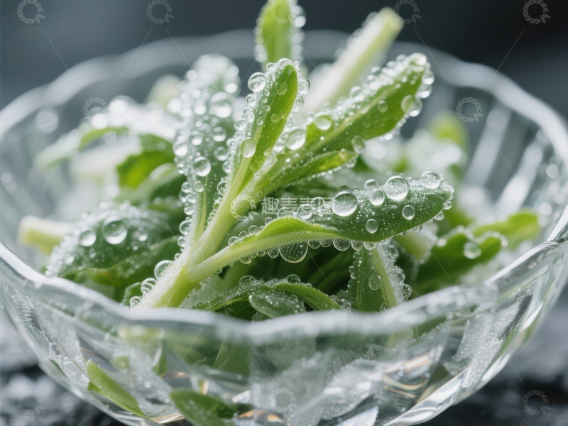 高清大图下载【趣麦麦图】晶莹水珠覆盖的绿色香草