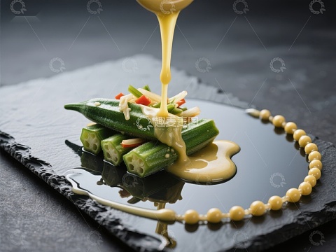 精致秋葵配奶油酱摆盘
