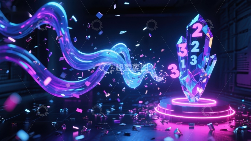 高清大图下载【趣麦麦图】霓虹数字水晶与流动光带