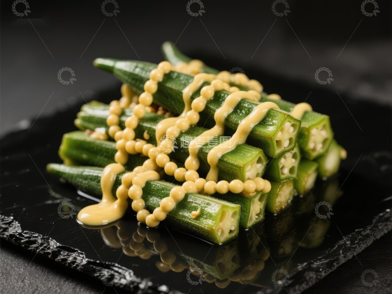 高清大图下载【趣麦麦图】秋葵配芥末酱，精致摆盘