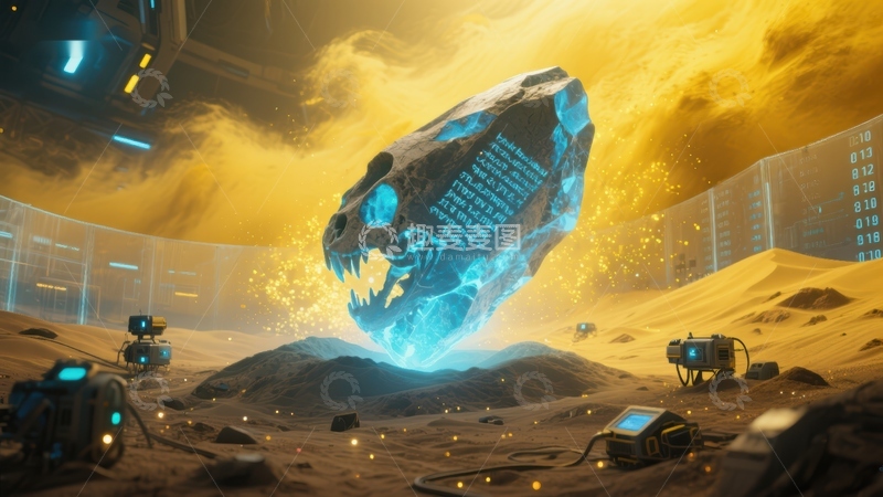 高清大图下载【趣麦麦图】未来科技实验室中的神秘发光骷髅