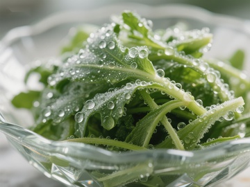 新鲜绿叶蔬菜上的水珠