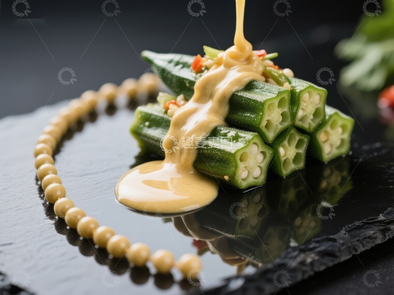 高清大图下载【趣麦麦图】秋葵配酱汁创意摆盘