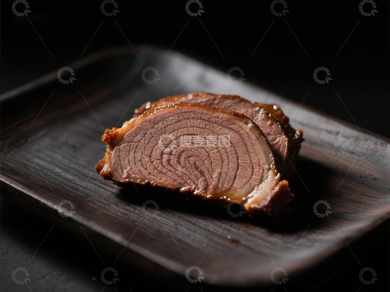 高清大图下载【趣麦麦图】精致切片肉品，置于深色盘中