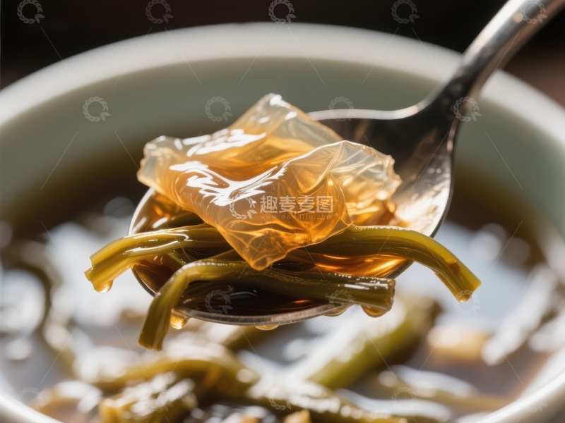 高清大图下载【趣麦麦图】透明汤羹中的海带与蔬菜