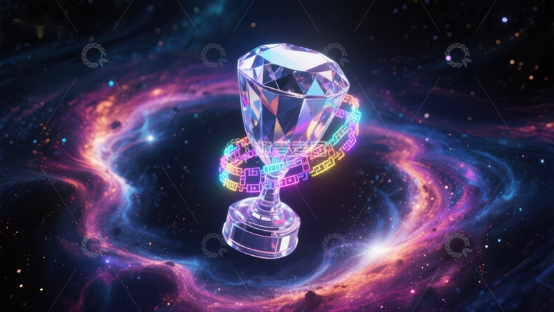 高清大图下载【趣麦麦图】宇宙背景中的水晶奖杯