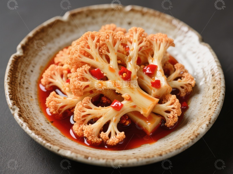 高清大图下载【趣麦麦图】红油浸渍的花椰菜美食