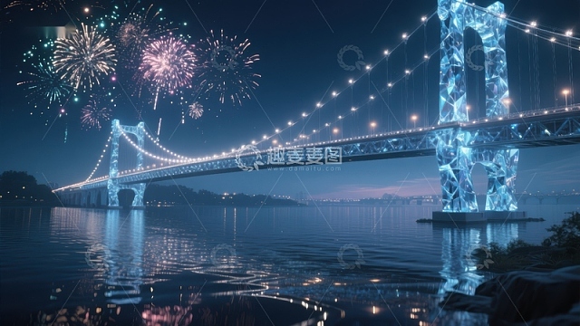 夜幕下的桥梁与烟花