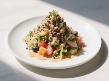 藜麦蔬菜沙拉配橙色酱汁