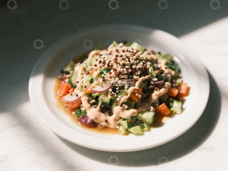 高清大图下载【趣麦麦图】藜麦蔬菜沙拉配酱汁