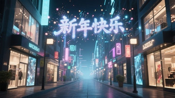 霓虹灯下的新年快乐夜景