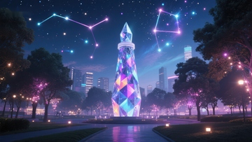 夜景中的璀璨塔楼与星座