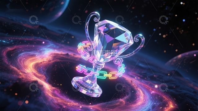 宇宙背景下的水晶奖杯