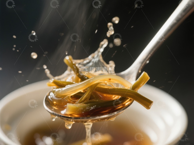 高清大图下载【趣麦麦图】勺中海带汤滴落瞬间