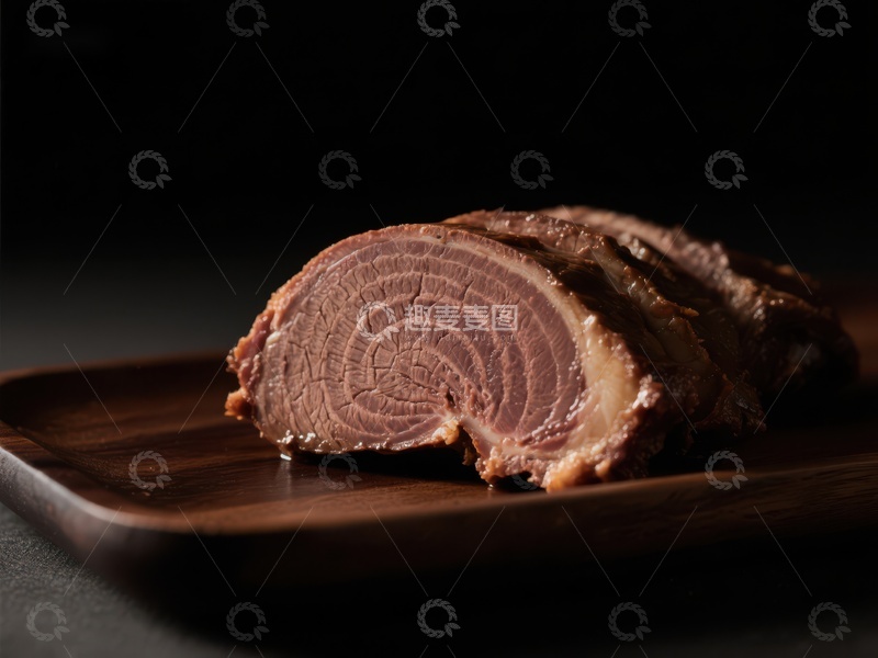 高清大图下载【趣麦麦图】精致切片的熟肉，置于深色盘中