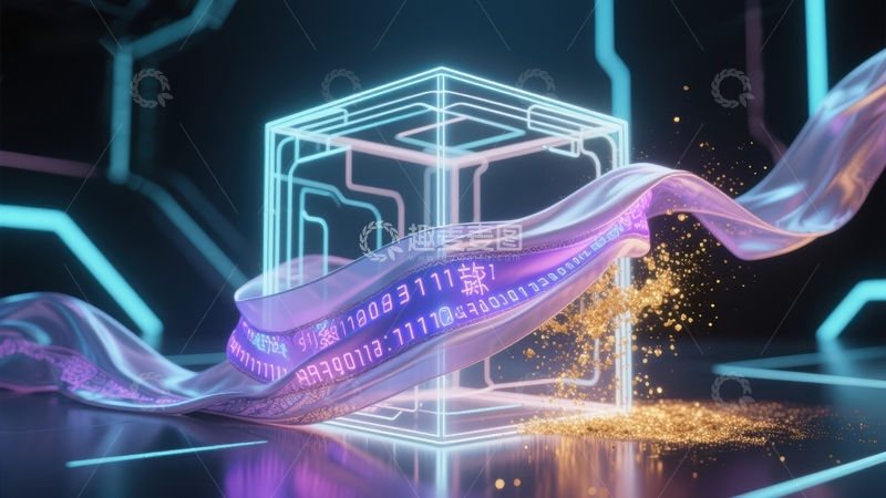 高清大图下载【趣麦麦图】数字立方体与流动数据流