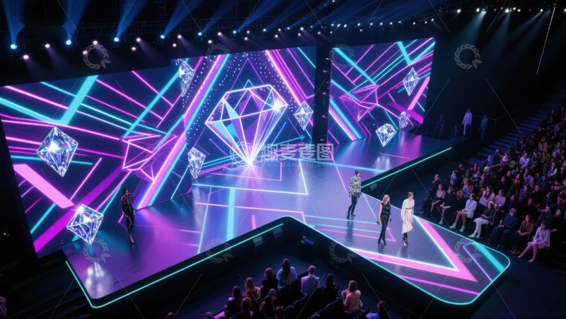 高清大图下载【趣麦麦图】炫彩舞台表演，观众席环绕