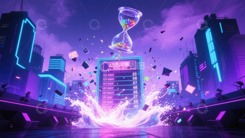 高清大图下载【趣麦麦图】未来城市中的时间沙漏与数据流